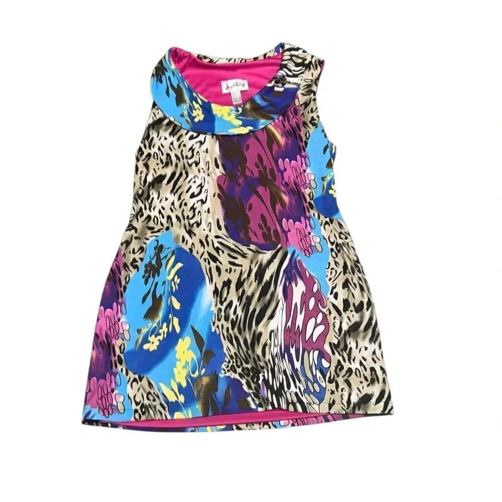 Womenβs JOSEPH RIBKOFF colorful animal print Sleevelessβstealth mini dress sz 12